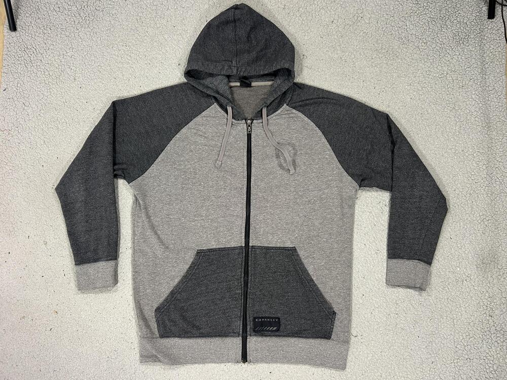 Oakley Hoodie Sweatshirt Mens Small Gray Full Zip Raglan Jersey Knit Pocket